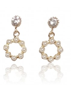 Boucles d'oreilles perles banches sur anneau