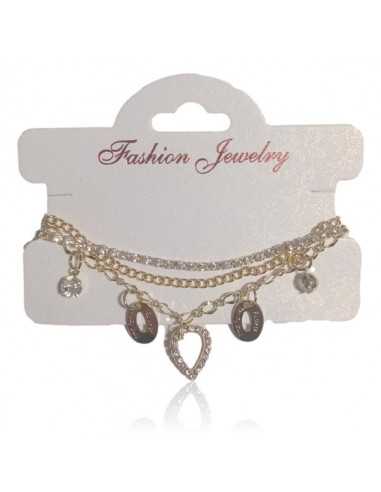 Bracelet fantaisie multirangs perles charms coeur graphique
