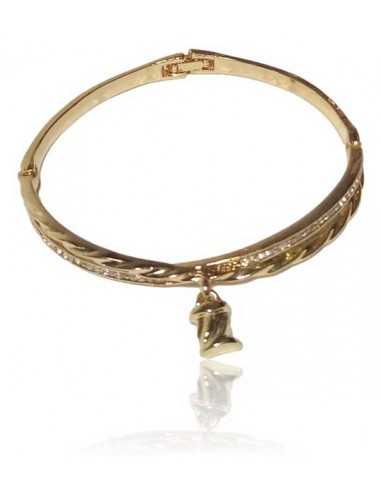 Bracelet jonc avec charm et double anneaux serti métal rhodié