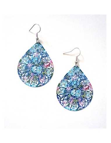 Boucles d'oreilles fantaisie gouttes filigranes motifs fleurs 5 cm