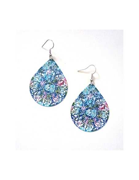 Boucles d'oreilles fantaisie gouttes filigranes motifs fleurs 5 cm