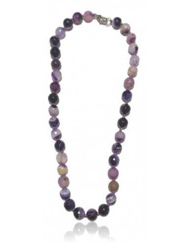 Collier agate violet pierres boules facettées 10 mm