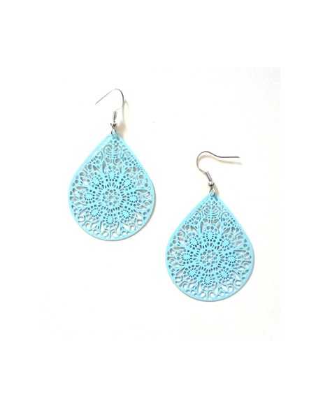Boucles d'oreilles fantaisie gouttes filigranes motifs fleurs 5 cm