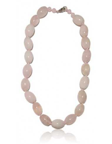 Collier quartz rose pierres tambour