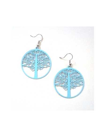 Boucles d'oreilles créoles motif arbre de vie coloré 5 cm