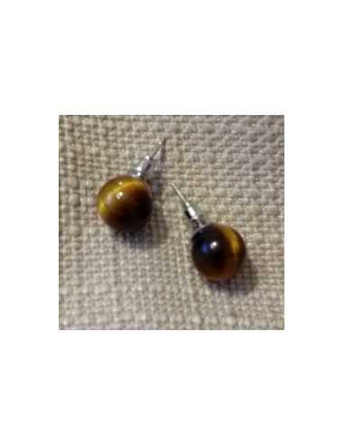 Boucles d'oreilles oeil de tigre puces rondes