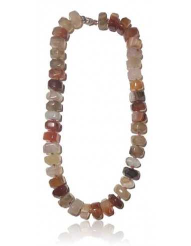 Collier agate pierres disques hexagonal empilées