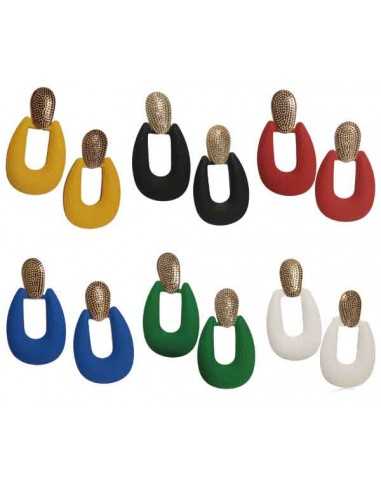 12 paires de boucles d'oreilles créoles carrées texturées couleur