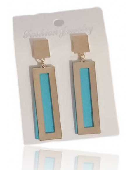 Boucles d'oreilles rectangles or et couleur