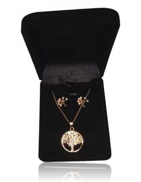 Parure en coffret collier pendentif arbre de vie & boucles d'oreilles