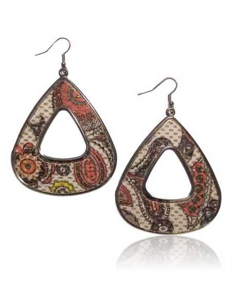 Boucles d'oreilles triangles motif cachemire en tissu