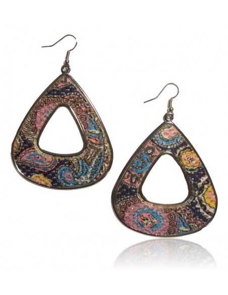 Boucles d'oreilles triangles motif cachemire en tissu