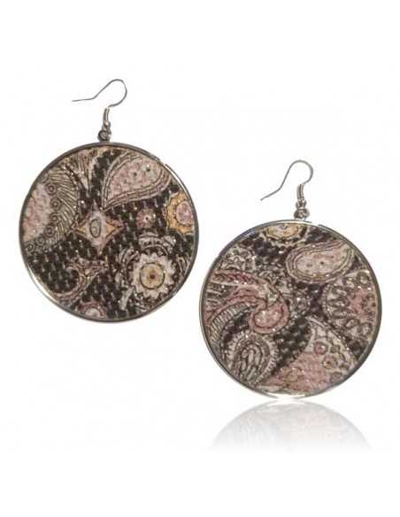 Boucles d'oreilles rondes motif cachemire en tissu