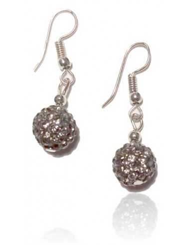 Boucles d'oreilles pendantes boule 10 mm incrustée de strass