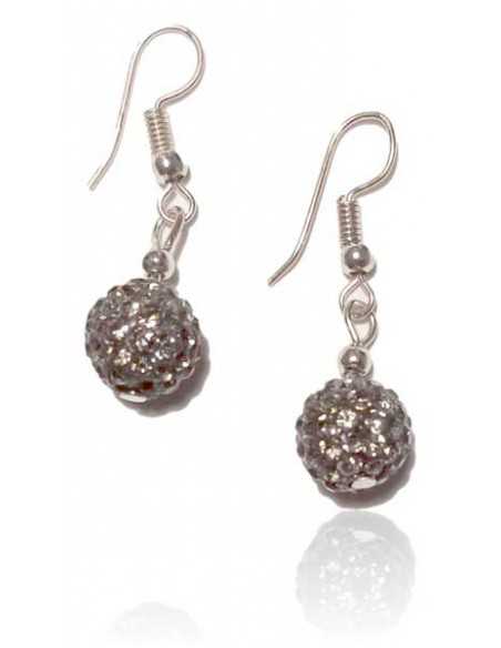 Boucles d'oreilles pendantes boule 10 mm incrustée de strass