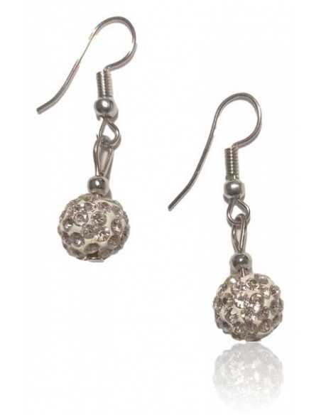 Boucles d'oreilles pendantes boule 10 mm incrustée de strass