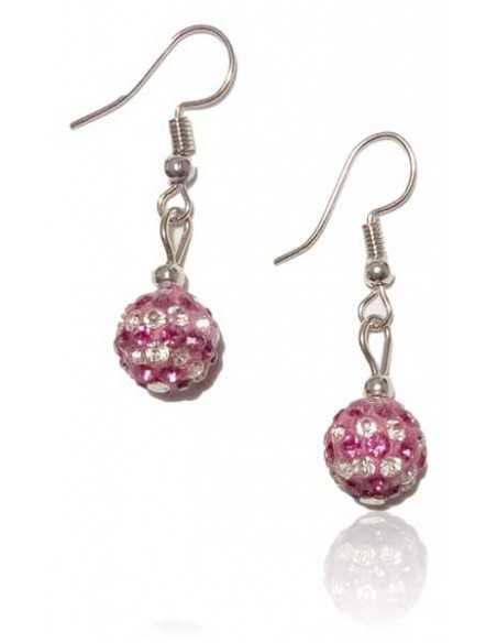 Boucles d'oreilles pendantes boule 10 mm incrustée de strass