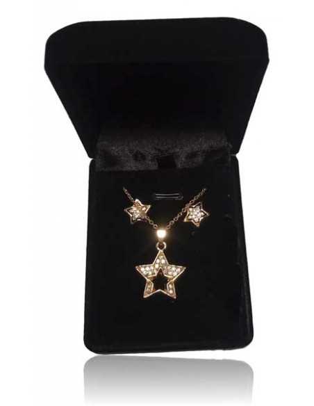 Parure en coffret collier pendentif étoiles ouverte sertie et boucles