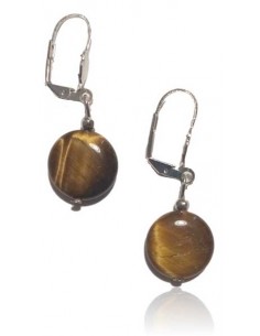 Boucles d'oreilles oeil de tigre pastilles pendantes