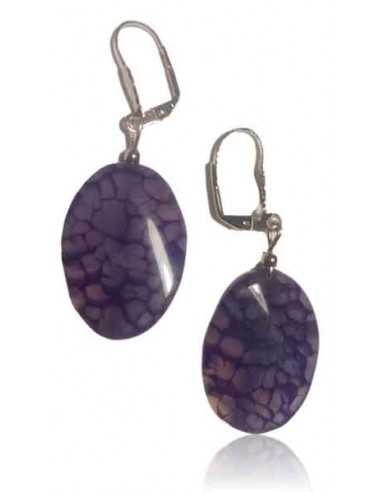 Boucles d'oreilles pierre agate rainurées violet