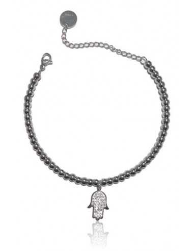 Bracelet acier inoxydable pendentif main de fatma sertie