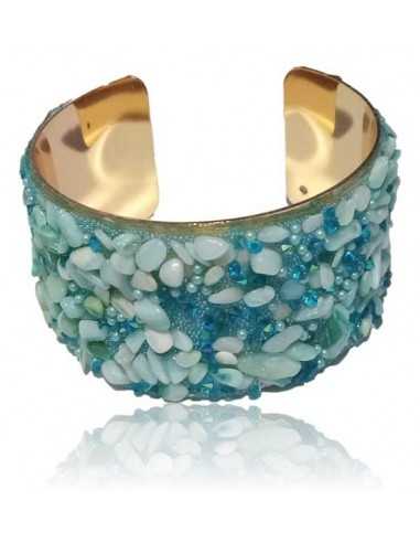 Bracelet manchette décoré de pierres de synthèse bleues