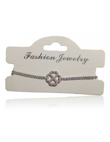 Bracelet argent rhodié 925 motif trèfle serti