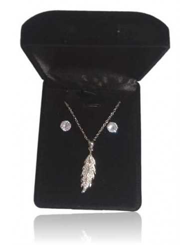 Parure en coffret collier pendentif longue feuille avec boucles