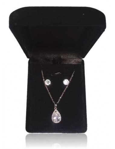 Parure coffret collier pendentif goutte contours zirconiums et boucles