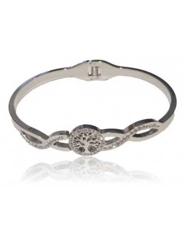 Bracelet jonc acier motif arbre de vie
