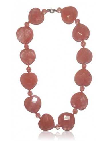 Collier quartz cerise modèle coeurs