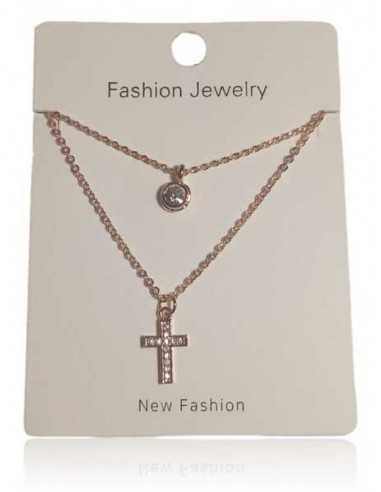 Collier acier inoxydable double chaine pendentif croix sertie