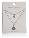 Collier acier inoxydable double chaine pendentif cube et zirconium