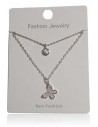 Collier acier inoxydable double chaine pendentif papillon serti