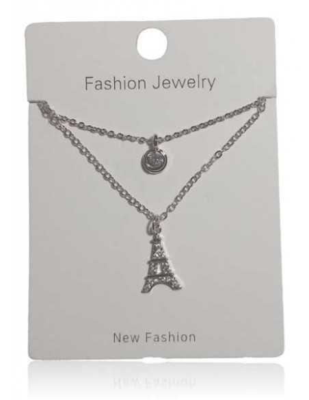 Collier acier inoxydable double chaine pendentif tour Eiffel