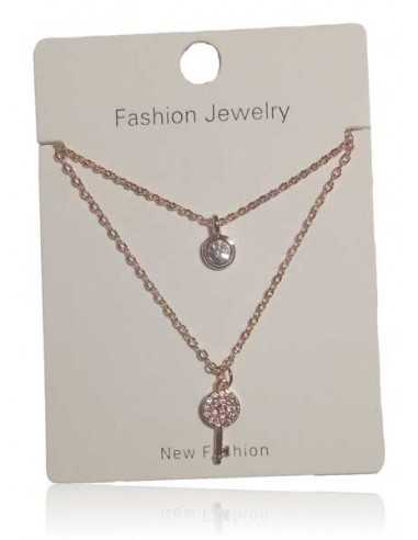Collier acier inoxydable double chaine pendentif clé