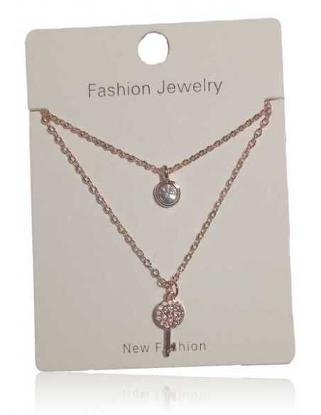 Collier acier inoxydable double chaine pendentif clé