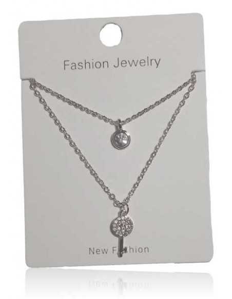 Collier acier inoxydable double chaine pendentif clé
