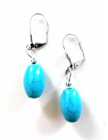 Boucles d'oreilles fantaisie turquoise reconstituée 1.5 cm