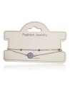 Bracelet fin double chaine cabochon serti de zirconium bleu et blanc
