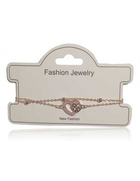 Bracelet fin double chaine motif coeurs superposés