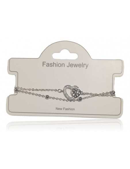 Bracelet fin double chaine motif coeurs superposés