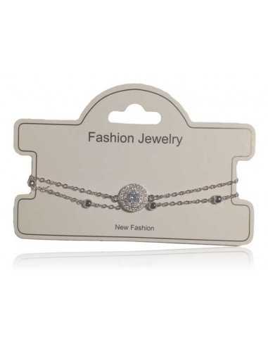 Bracelet fin double chaine perle de cabochon sertie