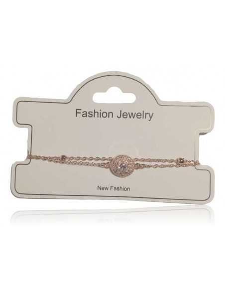Bracelet fin double chaine perle de cabochon sertie