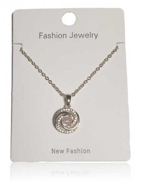 Collier acier inoxydable pendentif anneau spirale serti