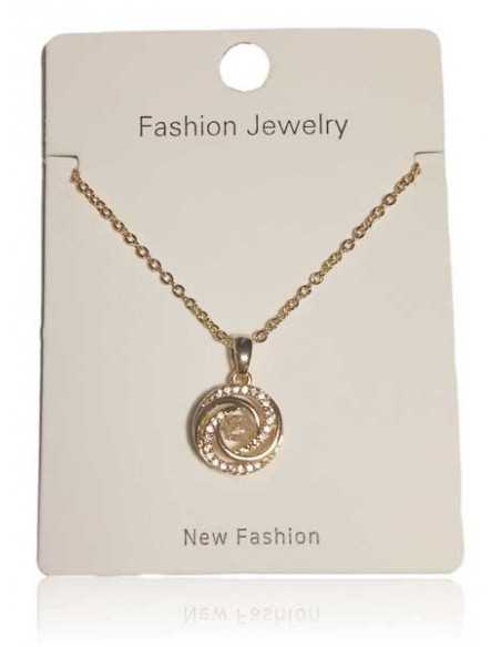 Collier acier inoxydable pendentif anneau spirale serti