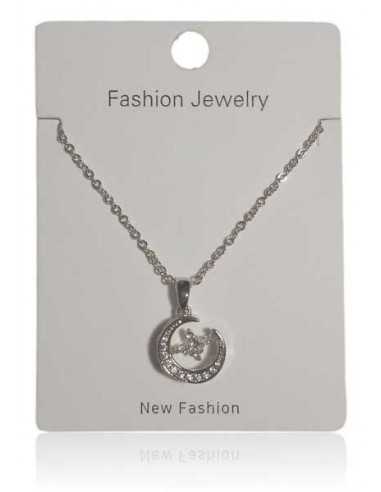 Collier acier inoxydable pendentif lune et étoile