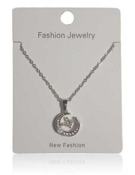 Collier acier inoxydable pendentif lune et étoile