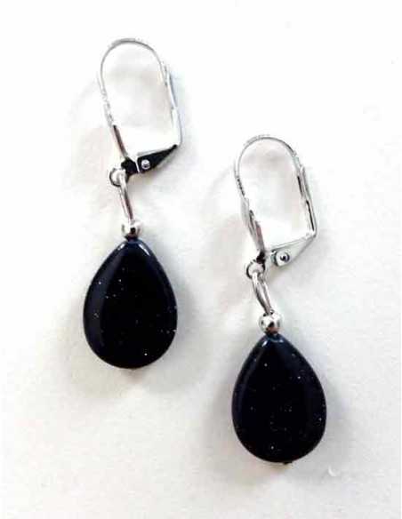 Boucles d'oreilles pierre de soleil noire gouttes 2 cm