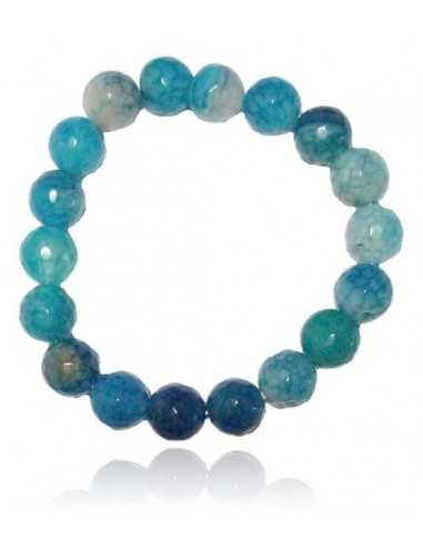 Bracelet agate bleu pierres boules facettées 10 mm